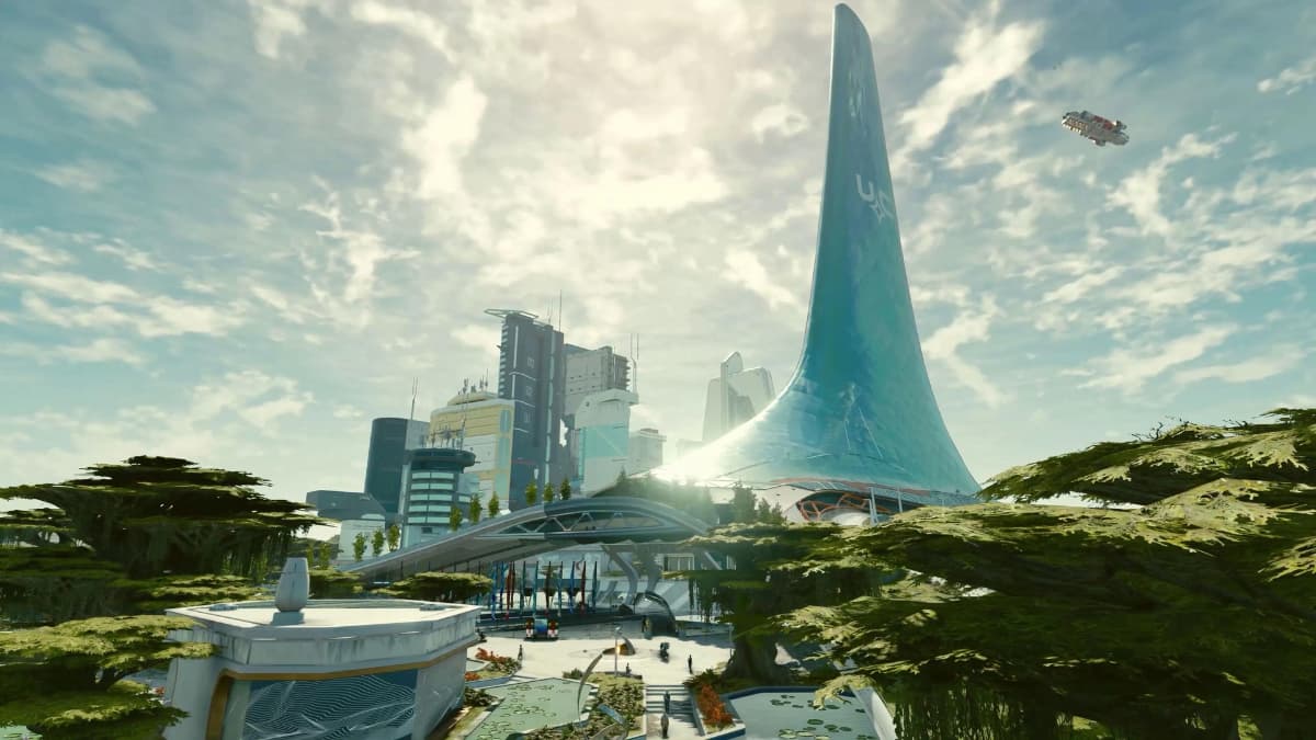 Starfield New Atlantis city scenery